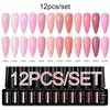 MEET ACROSS 12PCS/SET Quick Extension Gel For Nails Gold Pink Red Foils Semi Permanent Nail Art Gel Varnishes Manicure Kits 2