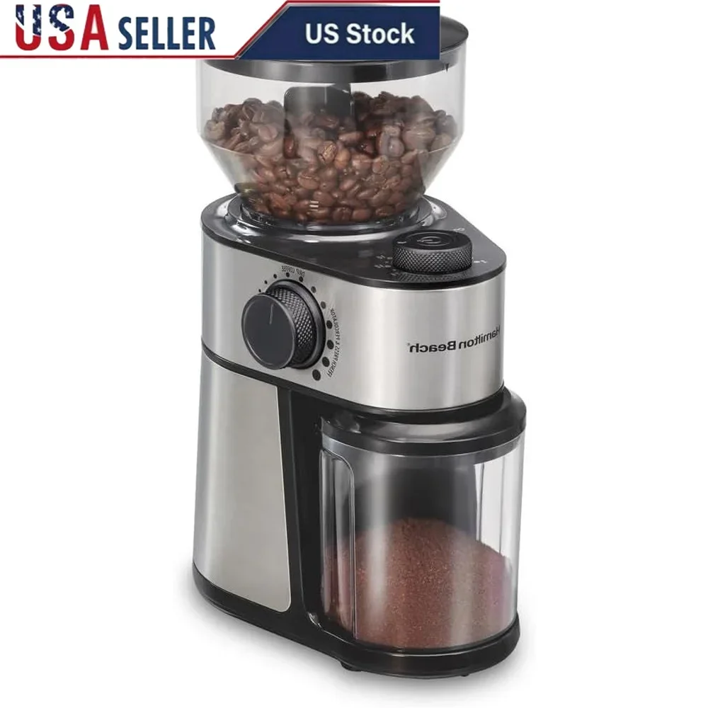 Electric Burr Coffee Grinder with 18 Settings Large Hopper Freshly Ground Beans 2-14 Cups Precision Grinding Ideal Espresso