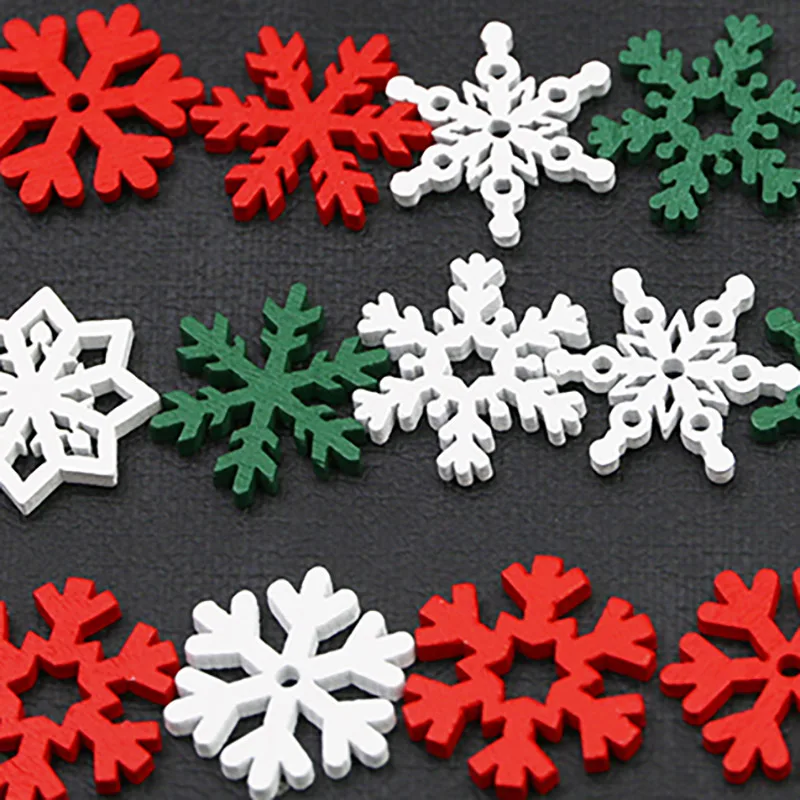 50Pcs 24mm Wooden Snowflake Chips Christmas Mixed Snowflake Scrapbooking DIY Craft Gifts New Year Party Home Decoration Supplies