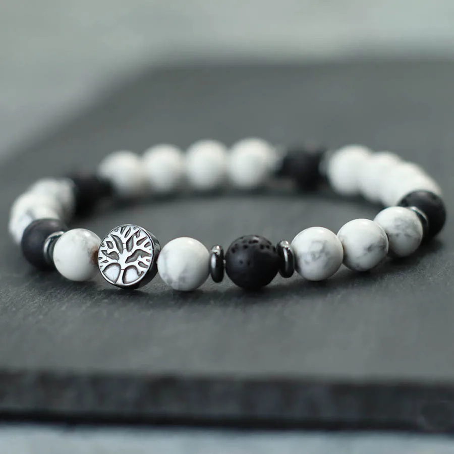 Men Natural Stone Tree Of Life Bracelet With Tiger Eyes Hematite