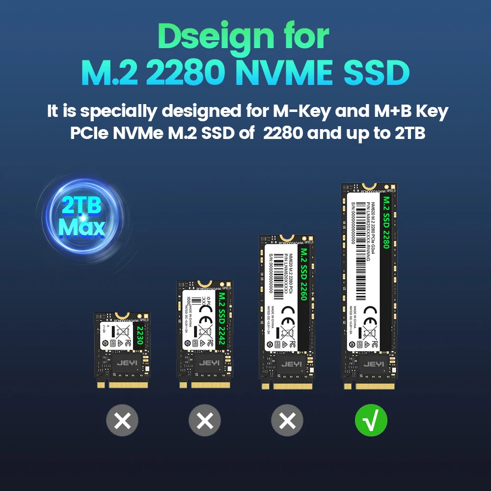 JEYI M.2 NVME SSD Ŭ USB 3.1/3.2 Gen 2 (10 Gbps)-NVME PCI-E M-Ű ָ Ʈ ̺  ̽  UASP Ʈ