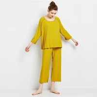 Factory wholesale summer 2026 new silk light Modale pajamas women seven sleeves nine wide-legged pants home clothing set - Image 3