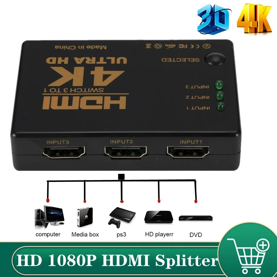HDMI-переключатель 4K 3 в 1 HD 1080P | Компьютеры и офис