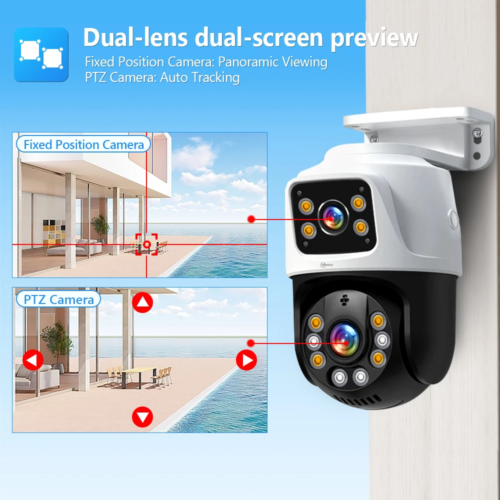 Movols 6MP POE Security Camera System Dual Lens PTZ Two Way Audio POE Surveillan