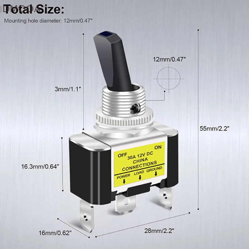 30A 12V LED Toggle Switch 3Pin SPST 2 Position ON Off For Automotive Car Aircraft 1PCS