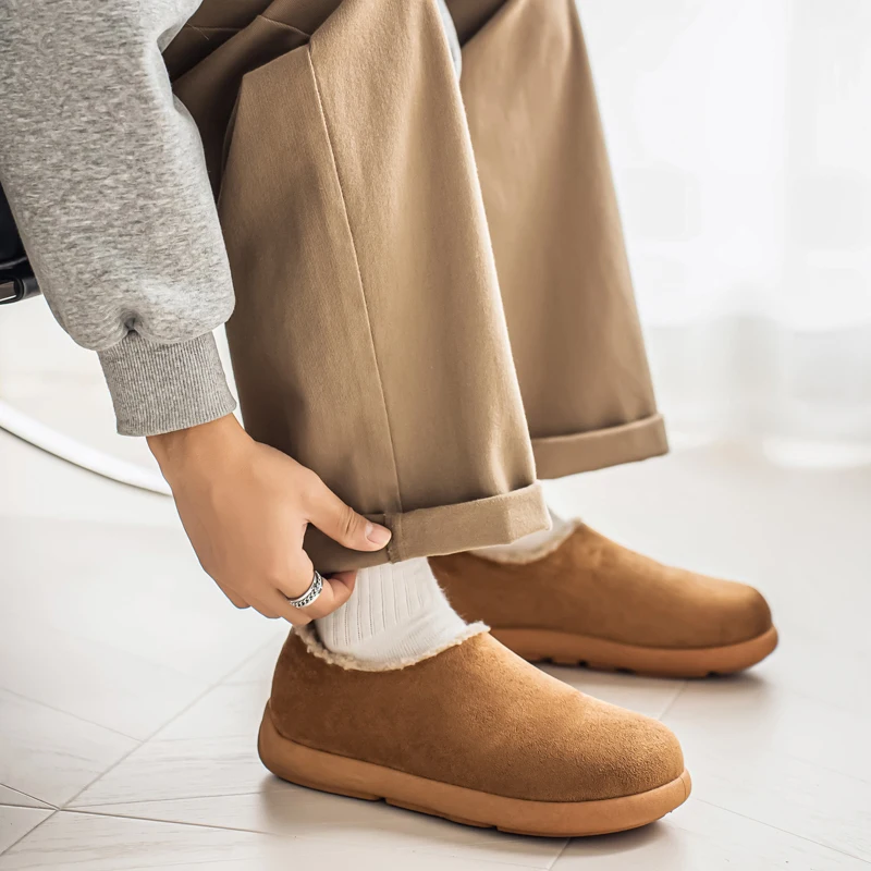 Winter New Fleece - Lined Warm Cotton Slippers, Winter Home Indoor Non - slip Thick - soled Men's Comfortable Plush Slipper