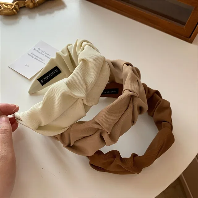 Korean Hair Accessories Solid Color Cotton Crumpled Women's Head Hoop Wide Bezel Makeup Hairbands for Ladies Headwear 2023 New 3