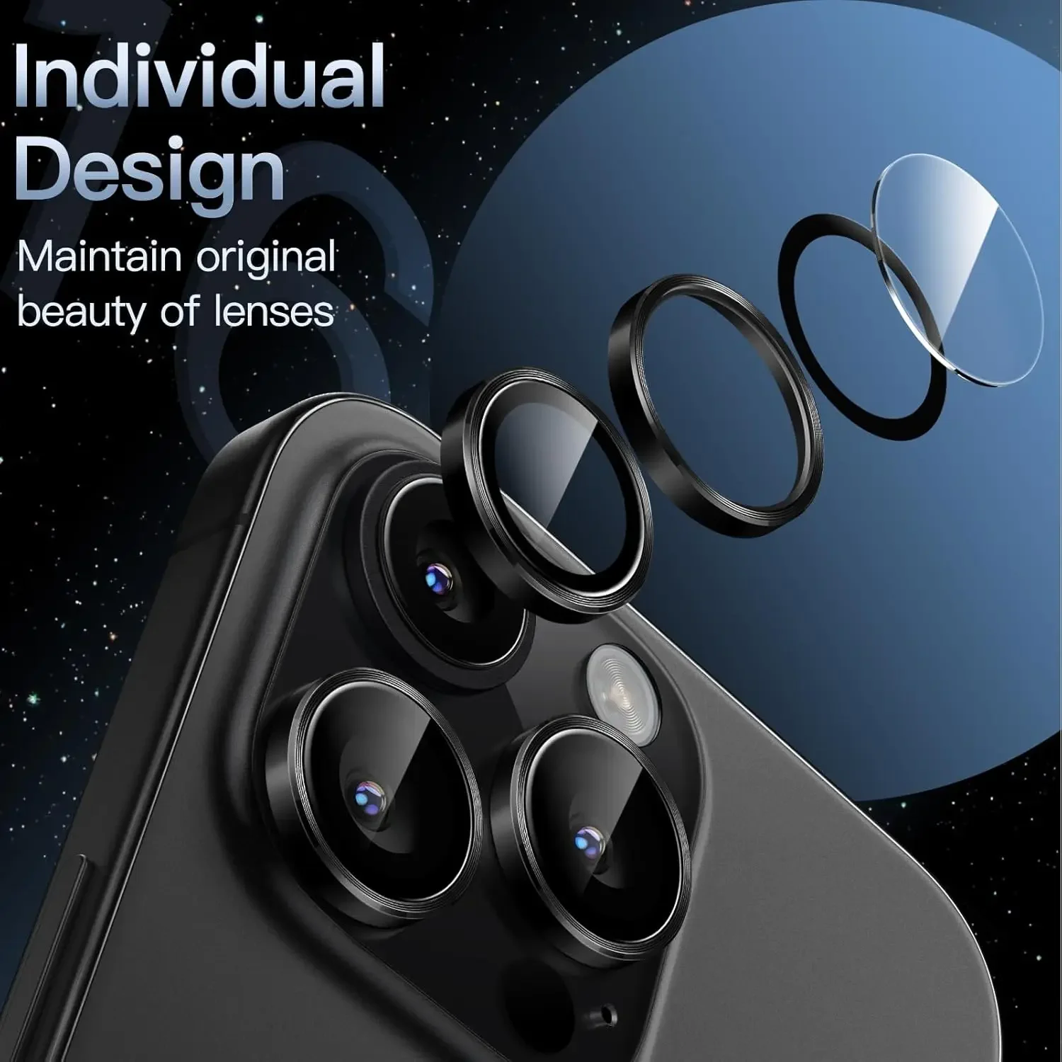 For iPhone 16 Pro/16 Pro Max Metal Ring Camera Lens Protectors Glass HD Camera Tempered Glass For iPhone 16Pro Max Len Cover