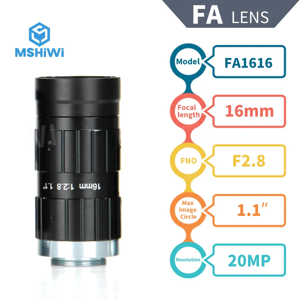 

FA Lens 20 Megapixel 16mm 1.1" F2.8 Manual C Mount Lens Fixed Focal Lens for ITS Camera Industrial Cameras Machine Vision Lenses