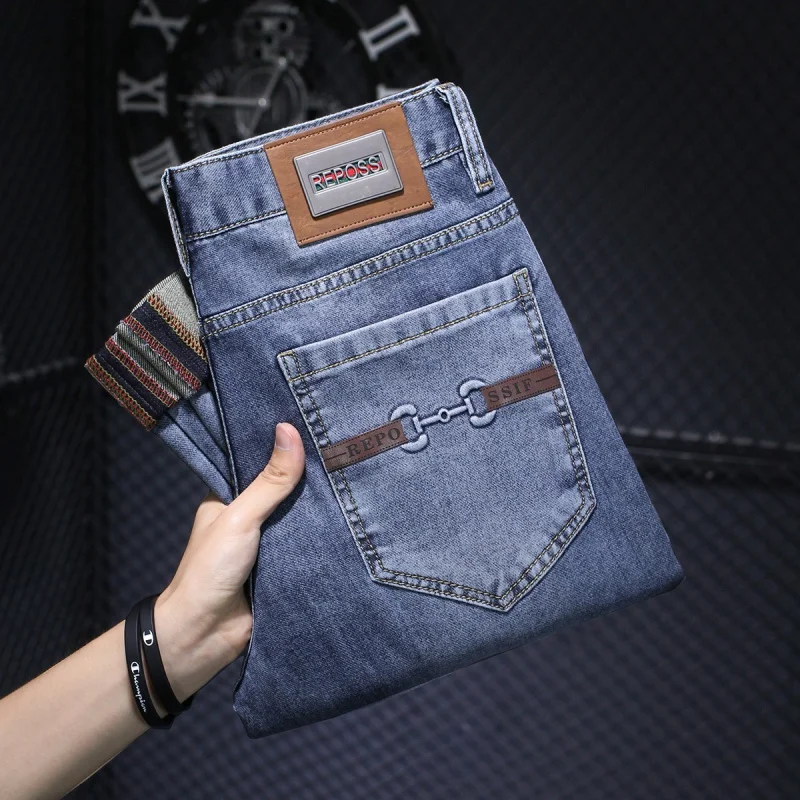High-End Summer Thin Jeans Men's Blue Slim Fit Ankle-Tied Trendy All-MatchingJSimple and Stylish Casual Long Pants
