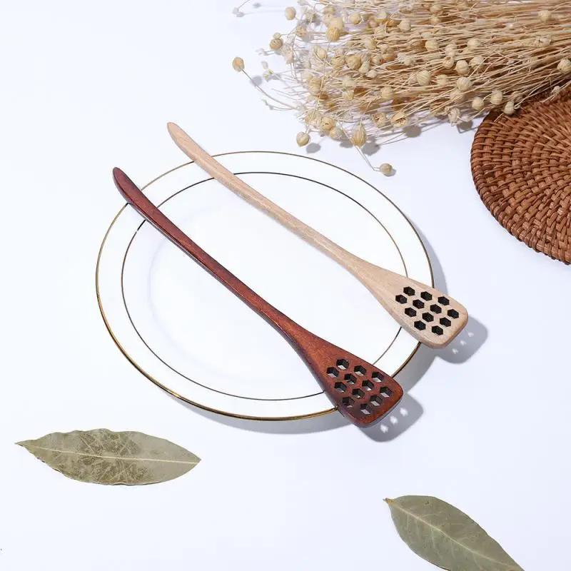 

Wooden Honey Stirring Rod Creative Wood Spoon Carved Hollow Honey Stirring Long Handle Wood Spoon Kitchen Cooking Utensil Tool