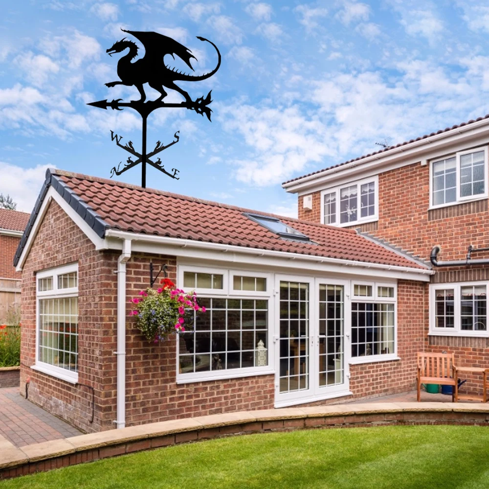 Dragon Weathervane Roof Mount Iron Weather Vane Metal Wind Direction Indicator Speed Spinner Outdoors Roof Yard Decorations