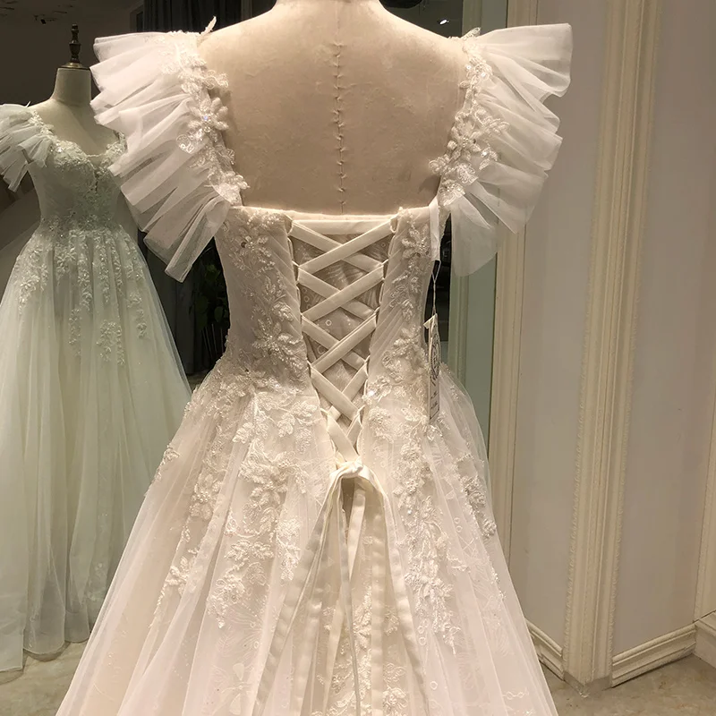 SL-9048 Customized Romantic V Neck Appliques Flowers A-Line Wedding Dress 2022 Luxury Beading Custom Princess Bridal Gown 5