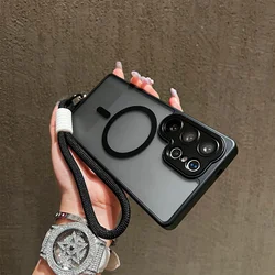 Matte Translucent Magnetic Case with Lanyard and Magsafe Wireless Charging Compatibility - Galaxy S26 UItra (Black)