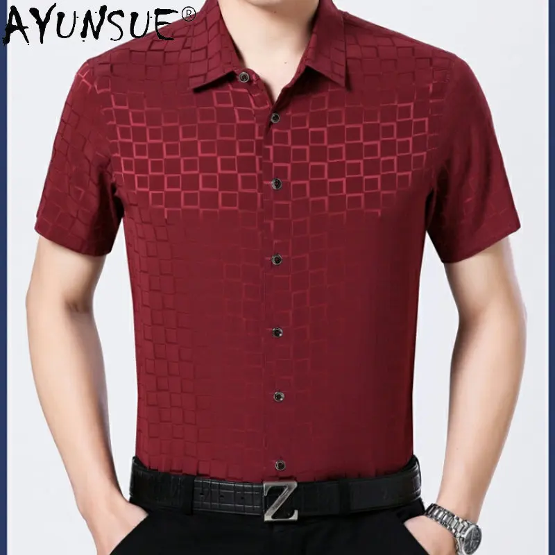 

92%Mulberry Real Silk Shirt for Men Short Sleeve Summer Shirt Fashion Men's Clothing Loose Casual Thin Tops Shirt Vetement Homme