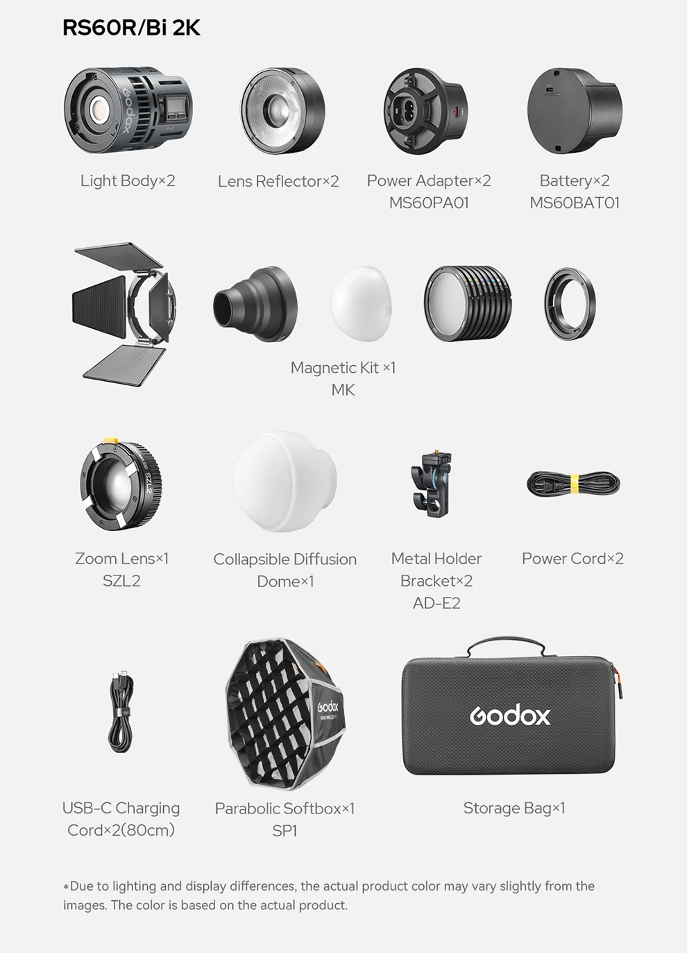 Godox RS60Bi RS60R Studio Light 60w RGB Bi-color Full-color LED Video Fill Light