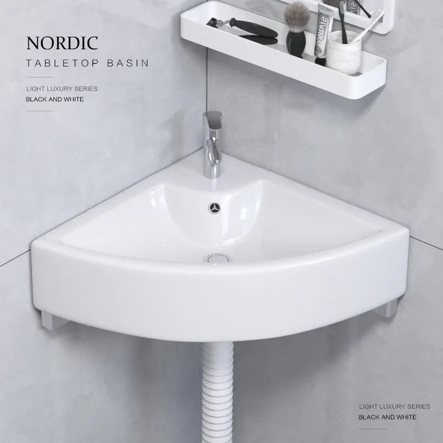 Lavabo Angolare Ovale In Ceramica Bianca 30,5x30,5x12 Cm - Per Bagni Piccoli E Moderni - Foto 4