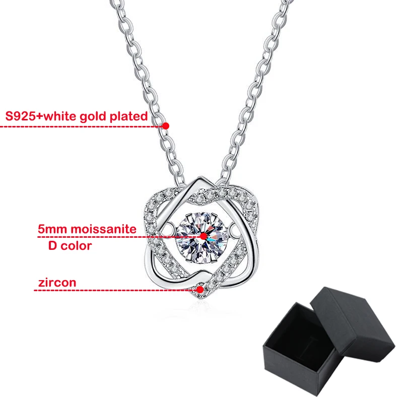 Moissanite Necklace 0.5ct GRA For Women Sparkling Simulated Diamond Pendant Beating Heart S925 Silver