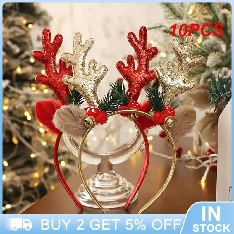 

10PCS Cute Reindeer Antlers Christmas Headband Deer Antlers Headband With Bells Hairband Reindeer Ears Headwear Gifts