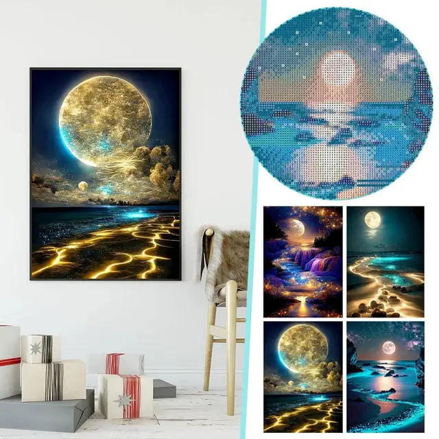 5D Diy Diamond Painting Moonlight Beach Diamond Art Kits Full Square Round Embroidery Mosaic Fantasy Landscape For Beginners 1