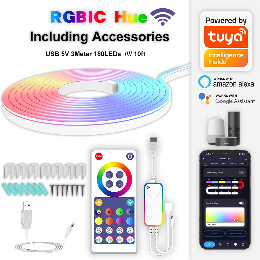 

String Light WIFI Bluetooth 3m magic color music neon lights with music light DIY modeling 16 million colors night light