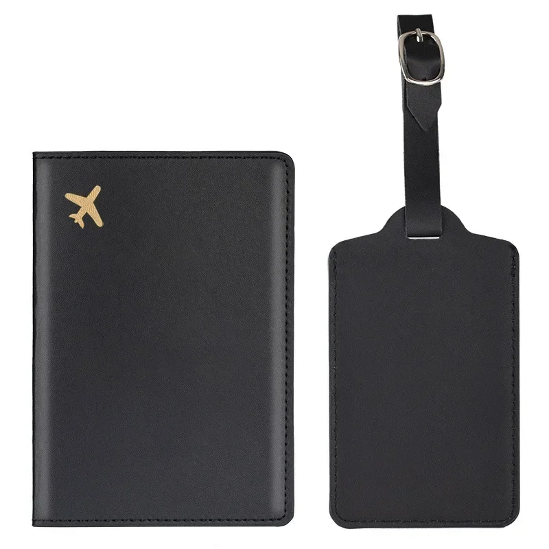 

Women Men PU Leather Luggage Tag Passport Cover Set Suitcase Name ID Address Holder Label Boarding Bag Tag Travel Accessorie