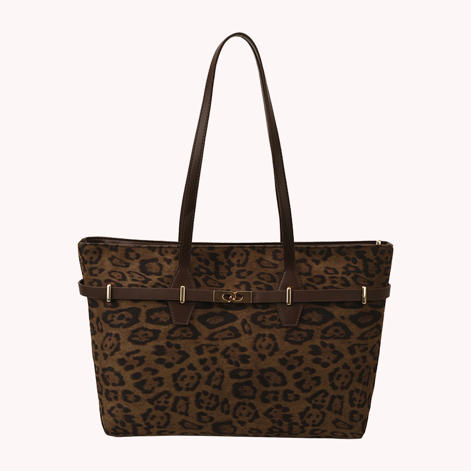 Women Faux Suede Large Capacity Tote Bags with Zipper Belt Decoration Handbag Niche Retro Tote Handbag for School Work Daily Use