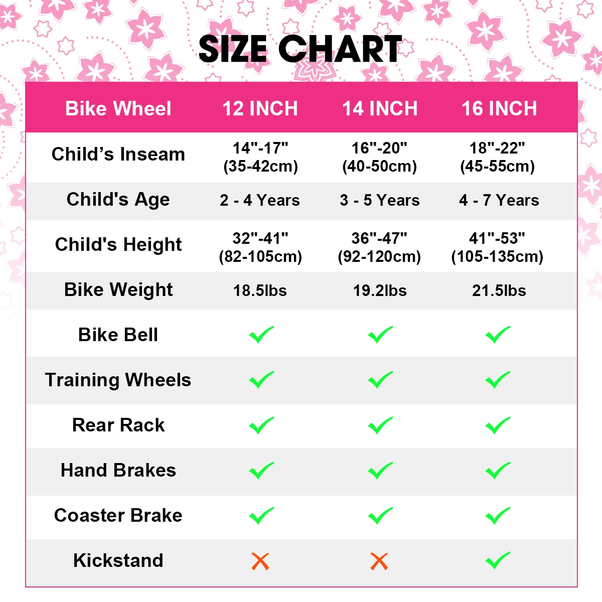 HILAND Kids Bike for Boy and Girl Ages 2-7 Years Old, 12 14 16 Inch Toddlers Bicycle with Training Wheels Bell Rear Rack 6