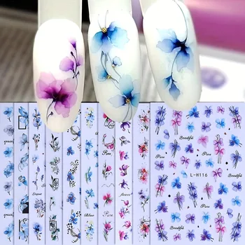 Spring and summer gradient ink flower nail stickers, used for DIY nail decoration in daily life, festivals, parties, and wedding 1