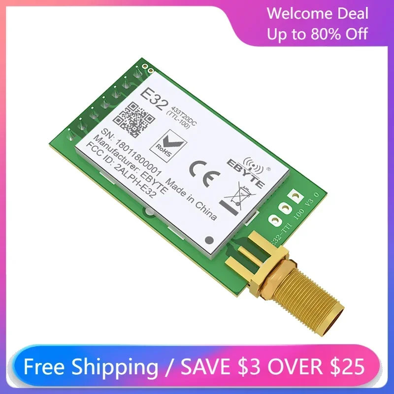 LoRa Module UART RF 433MHz 20dBm CDEBYTE E32-433T20D-V8 SMA 3.0km Long Range Wireless Transceiver Transmitter Receiver IoT test development board kits 433mhz lora module rf modules cdebyte e22 400tbh 01 wireless transmitter receiver