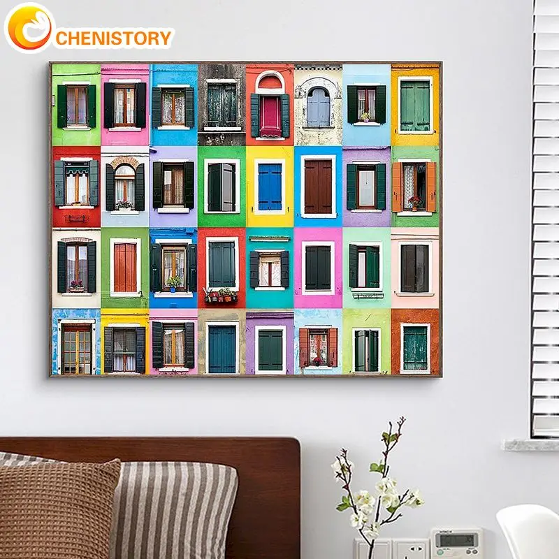 

CHENISTORY Pictures By Numbers Colorful Window Scenery Kits Coloring By Number Drawing On Canvas HandPainted Gift Home Decor