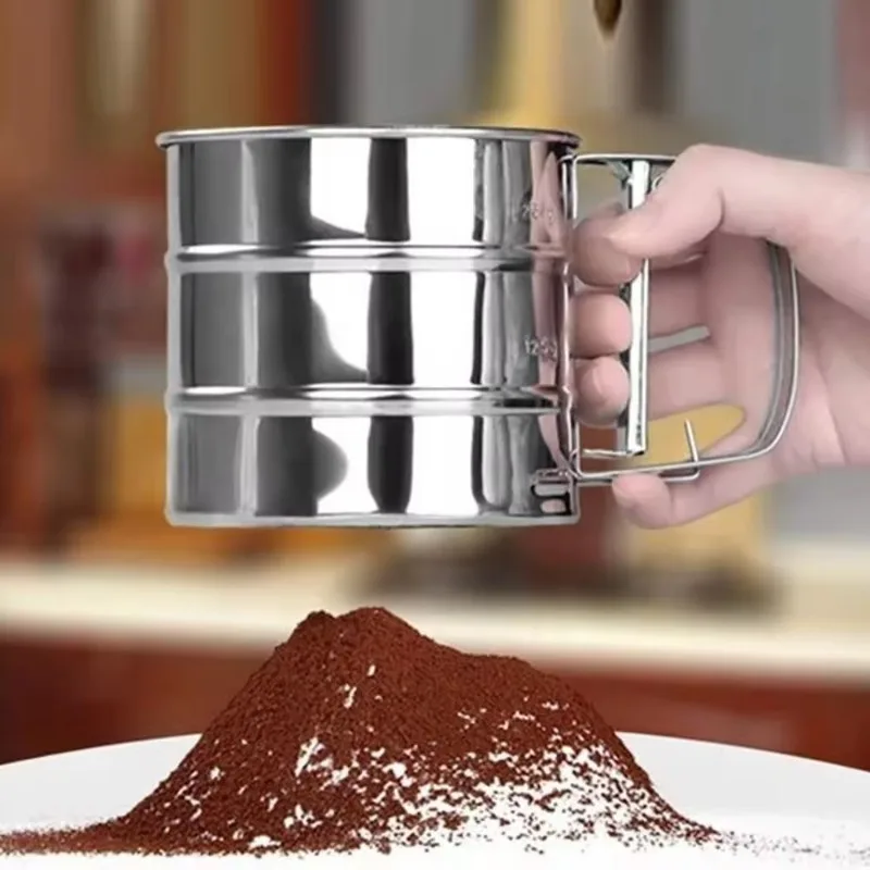Flour Sifter Baking Flour Sifter Double Layer Fine Mesh Powder Sugar Shaker Duster Handheld Stainless Steel Cake Flour Sieve Tool