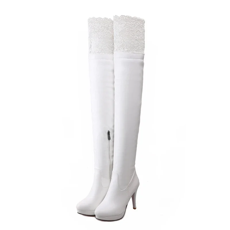 BLXQPYT Botas Mujer Autumn Winter Knee High Boots Women Sexy Lace Designer High Heels Thigh High Boots Platform Shoes 703-5