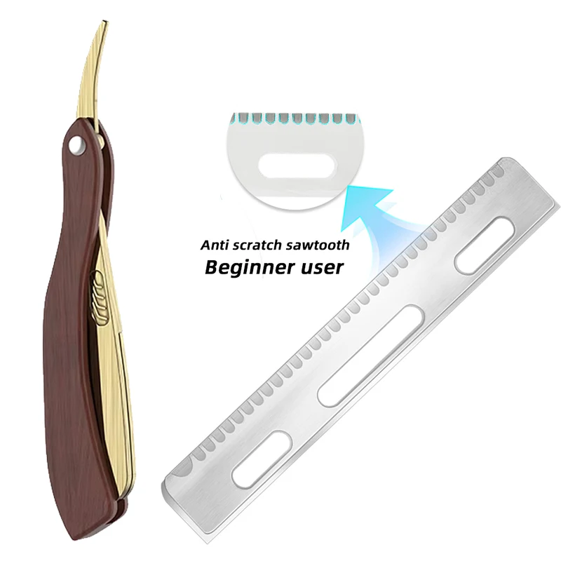 Whityle 02G Bartschneider, zusammenklappbarer Rasierer aus Holz mit 10 austauschbaren AC-Klingen, Metallrasiermesser für Anfänger und Friseure – Detail 5