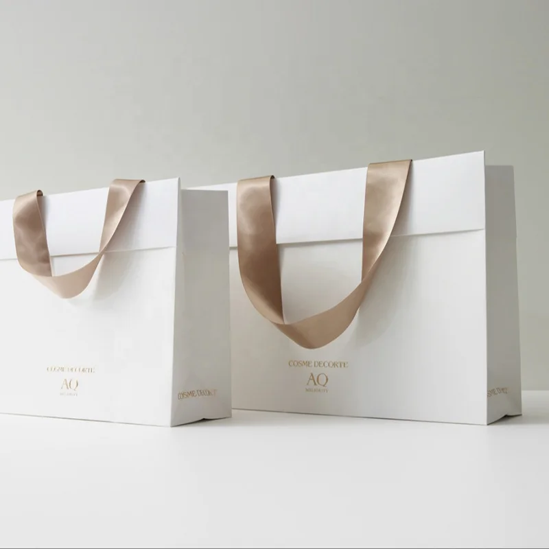 

New Design Customize Shopping Bag Foldable Stand Up Storage Kraft Paper Bag With Ribbon Closure