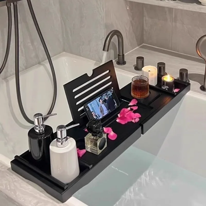 Adjustable Bamboo Bathtub Caddy Non-Slip Extendable Tray for Hotel/Bathroom/Wooden Bucket Spa-Grade Waterproof Organizer