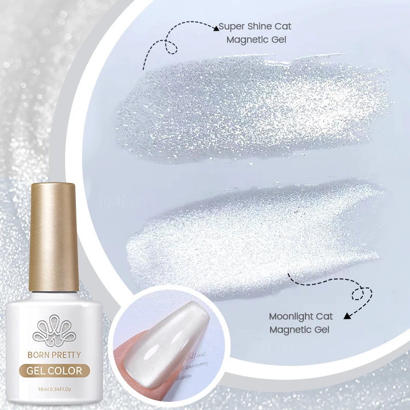 BORN PRETTY Cat Magnetic Moonlight Gel Nail Polish Set 10ml Sparkle White Silver Water-light Soak Off UV Gel Nail Art Manicure 3