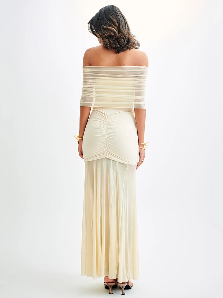 Elegant Sleeveless Mesh Patchwork Double Layer Long Dress Women Bodycon Evening Dress Sexy Perspective Tight Vestido