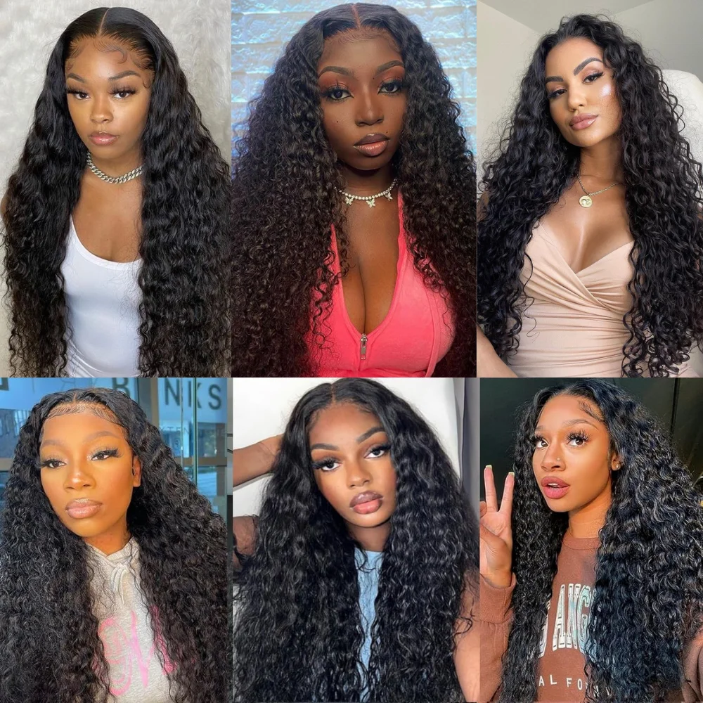 Black Long Curly Lace Front 13*3 Wigs for Black Women Long Deep Wave Synthetic Wigs with Baby Hair Heat Resistant Fiber Glueless