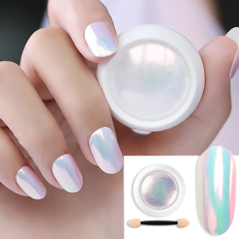 1 Scatola Pearl Shell Nail Glitter Polvere Aurora Nails Ice Trasparente Sparkle Effetto Iridescente Nail Art Pigment Chrome Glitters
