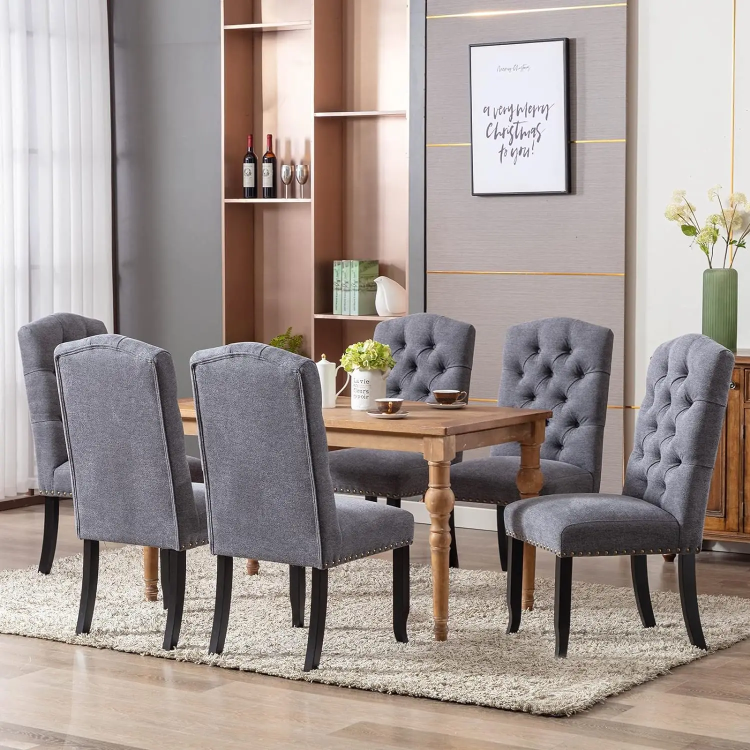 

Dining Chairs Set of 2,Upholstered Parsons Dining Room Chairs,Fabric Kitchen Side Chair with Nailhead Trim and Wood Legs