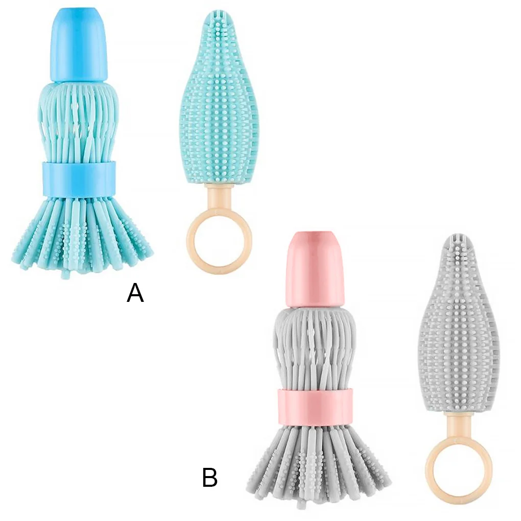 

2Pcs Baby Bottle Brush Set Silicone Portable Travel Nipple Cup Washing Brush with Storage Box Gray