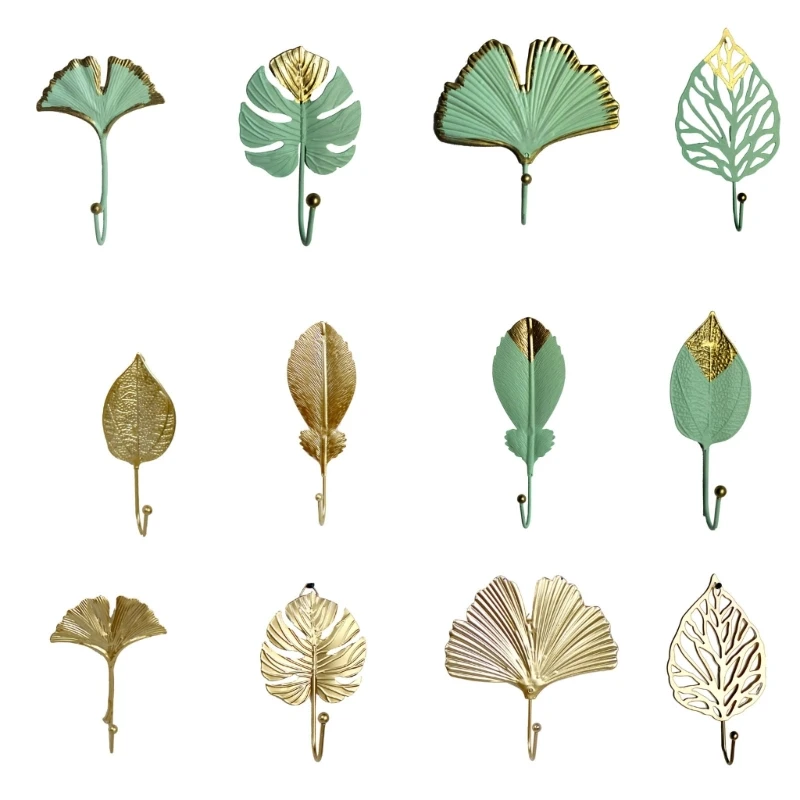 

Wrought Iron Leaf Wall Hook Metal Coat Hook Hanger Supplies Multipurpose for Kitchen Bathroom Door Towel Hooks