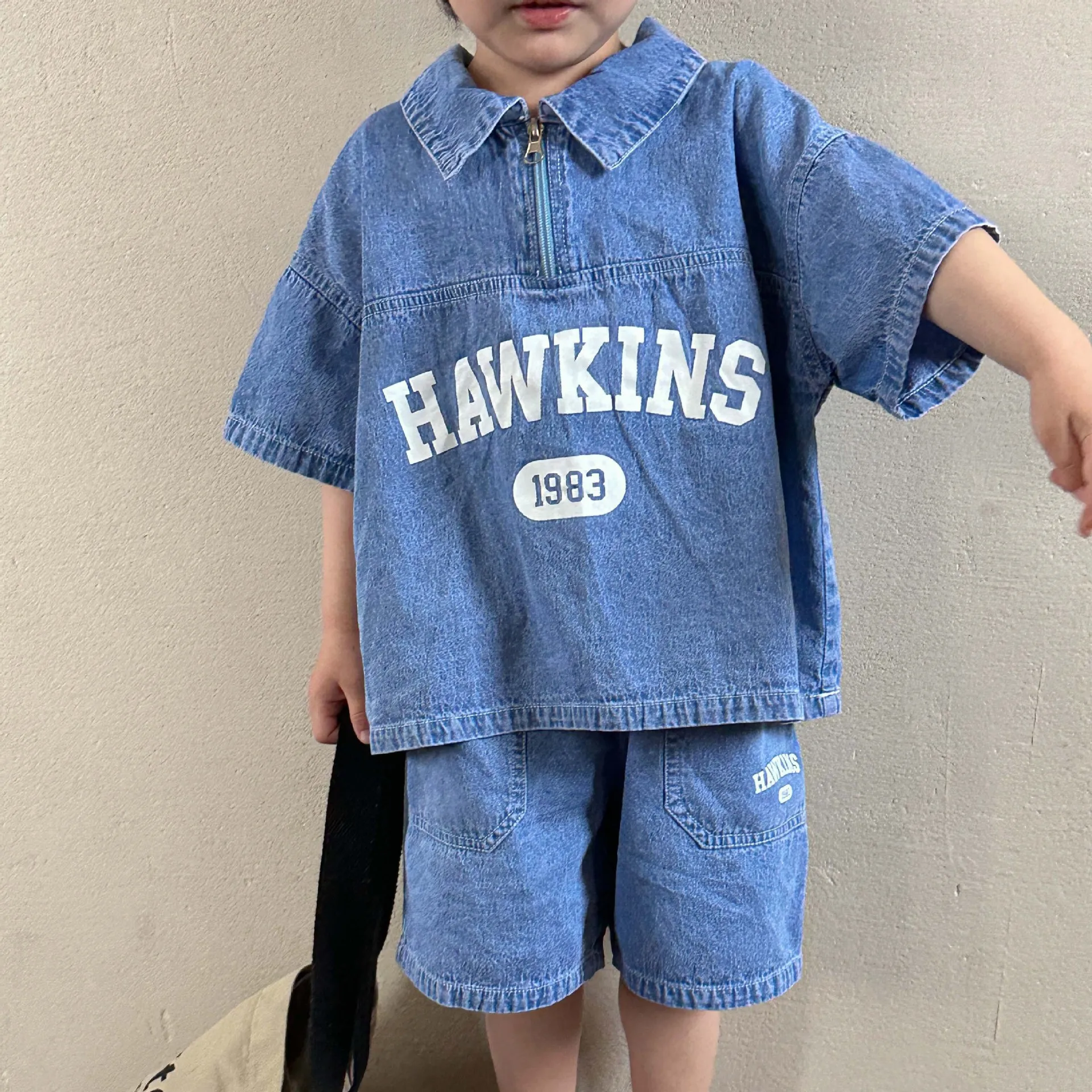 

Children's Clothing Set Denim Suit Summer Casual Boy's Denim Suit Letter Print Top+ Shorts Casual Two-piece Suit 2024