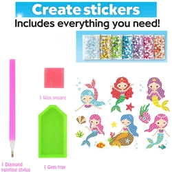 Create Your Own Gem Art Sticker Kit - Magical Unicorn and Sealife Mosaic Craft (6pcs mermaid)