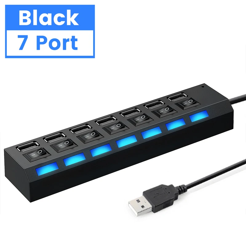 USB Hub USB 2.0 Hub Multi USB Splitter Expander 4/7 Port Extension With  Switch Mini