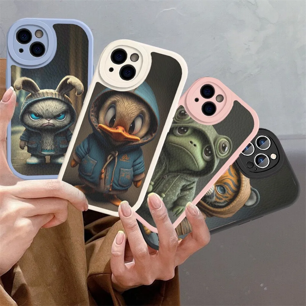 

Monkey Frog Pig Cow Bird Cat Animal Mousepad Hard Leather For iPhone 14 13 12 Mini 11 14 Pro Max Xs X Xr 7 8 Plus Fundas