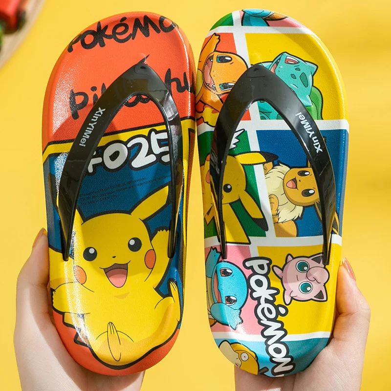 

[TAKARA TOMY] Pokemon Pikachu Children’s Flip Flops Summer Shoes Boys and Girls' Non-slip Outdoor Beach Slippers A22110107