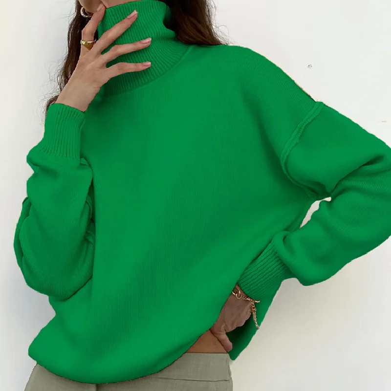 Green Turtleneck Sweaters For Women Causal Loose Long Sleeve Women's