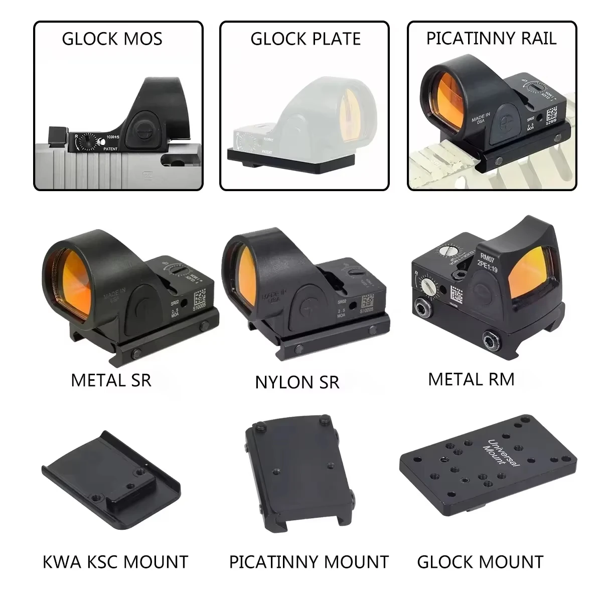 SR RM Mini Red Dot Sight Collimator Scope Glock Rear Sight Mount Hunting Optics Holographic Hot 20mm Rail Riflescope red dot sight rifle scope holographic collimator